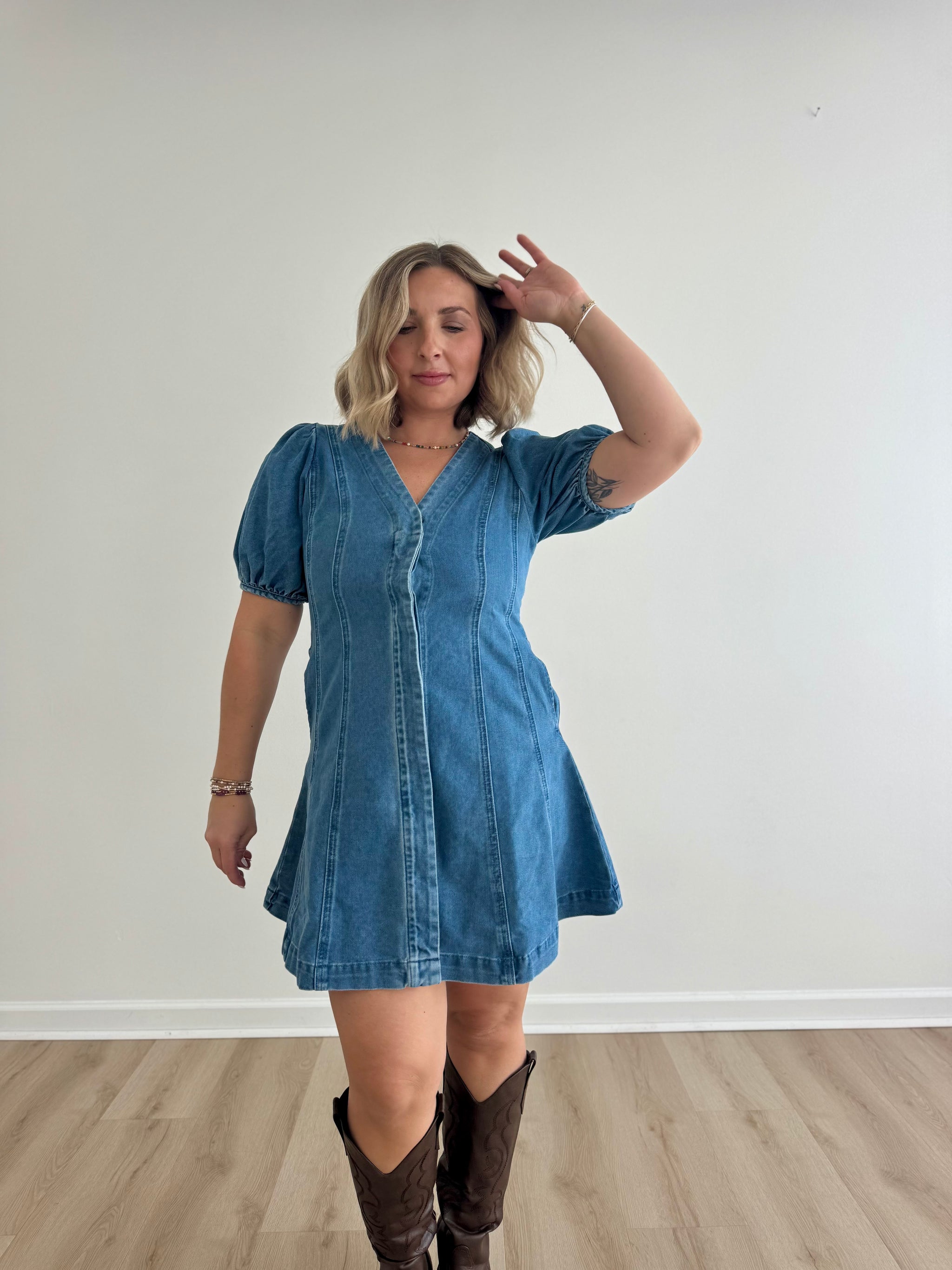 thread supply denim dress Darling – Upstate Threads Prom dress ProductID: 120318 Green & Blue Ruffle Sleeves:Full Sleeves style silhouette